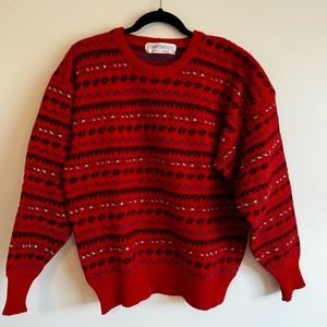 Irish wool jumper red vintage pullover crew neck sweater size Large
